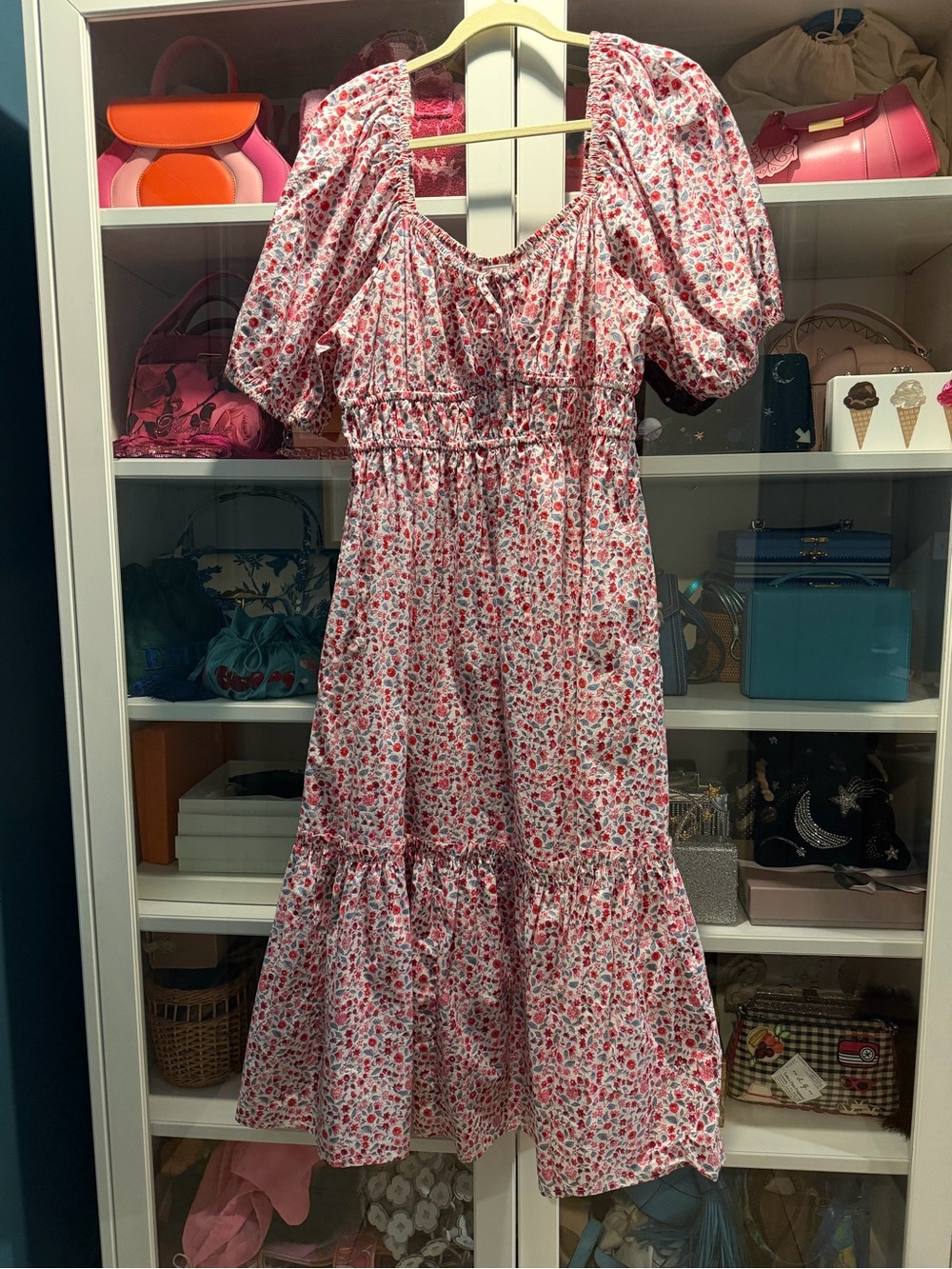 Pink City Prints floral puff sleeve midi dress 4th of July American